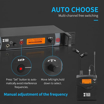 XTUGA RW2080 Wireless in Ear Monitor System 4 Bodypacks UHF IEM System, Dual Channel Mono Design Stage Monitors Earphone with 40 Frequencies, 300Ft for Band, Studio or Musicians, 902-928mhz