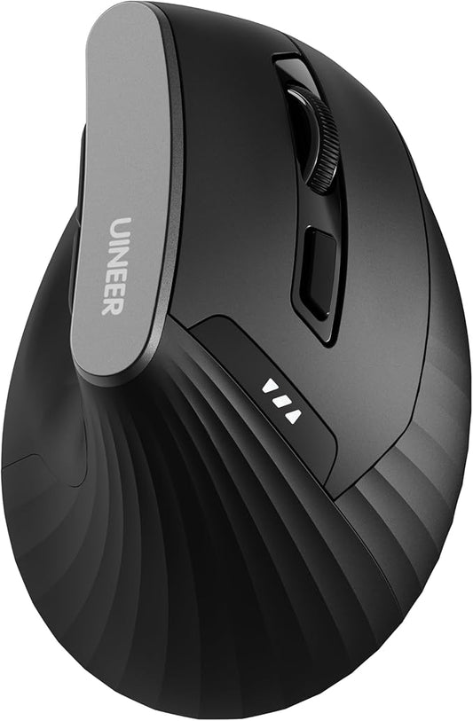 Uineer Wireless Ergonomic Mouse, Bluetooth Mice (BT4.0/5.0 and 2.4G) Rechargeable Vertical Mouse, 3 Multi-Device Connectivity for PC/Mac/Laptop/Computer, 4 DPI Quiet Clicks for Office, Home-Black