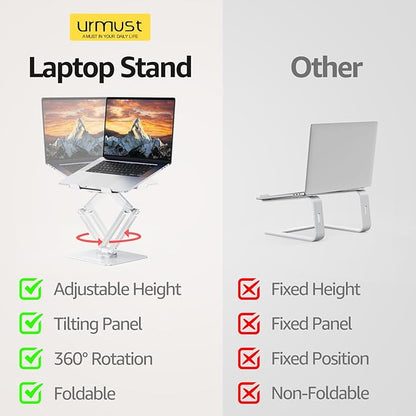 Urmust Height Adjustable Laptop Stand for Desk with 360°Rotating Base, Foldable & Portable Laptop Riser, Computer Accessories for Collaborative Work, Compatible with MacBook Pro, All Laptops 10-17"