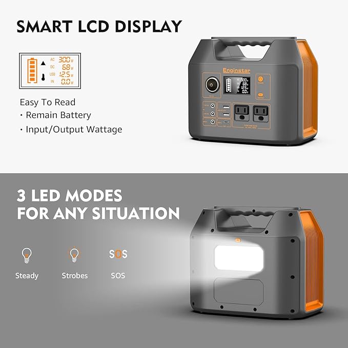 EnginStar 296Wh Portable Solar Generator, Pure Sine Wave Power Station