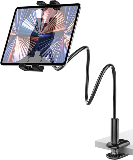 woleyi Tablet Holder for Desk, Gooseneck Tablet Stand for Bed, 360° Adjustable Long Arm Mount Clip, Compatible with iPad Pro Air Mini, Switch, Kindle Fire, Galaxy Tabs, Z Fold, iPhone, 4.7-11" Devices