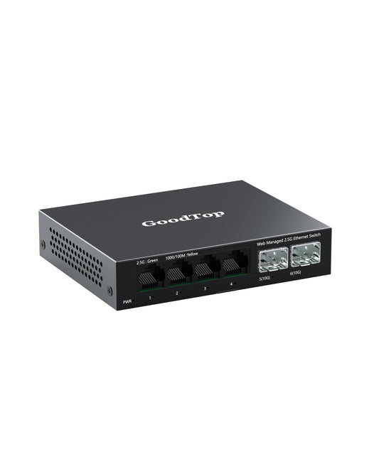 6-Port 2.5Gb Managed Switch: 4 x 2.5G RJ45 + 2 x 10G SFP+, Metal Housing