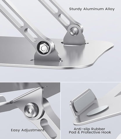 Laptop Stand Adjustable Computer Stand Sturdy Aluminum Laptop Stand for Desk Foldable Laptop Holder Portable Riser for 11–16-inch Laptop Notebook Tablet and More, Silver