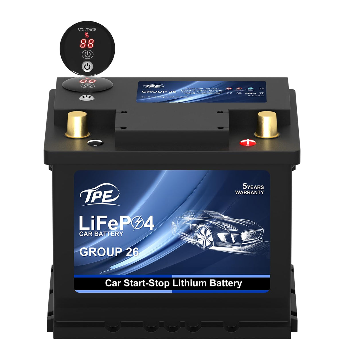 TPE BCI Group31 Car Start Stop System LiFePO4 Lithium-ion Battery 12.8V 100AH 1500A 1280WH Lightweight High Performance Battery Level Display Dual Port