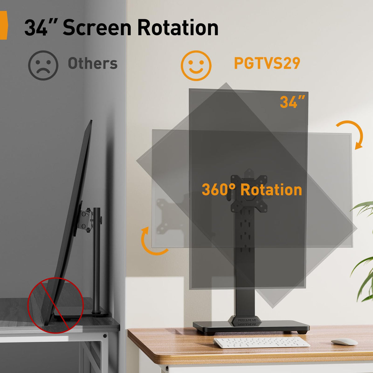 Perlegear Single Monitor Stand for 13–34 inch Screens up to 44 lbs