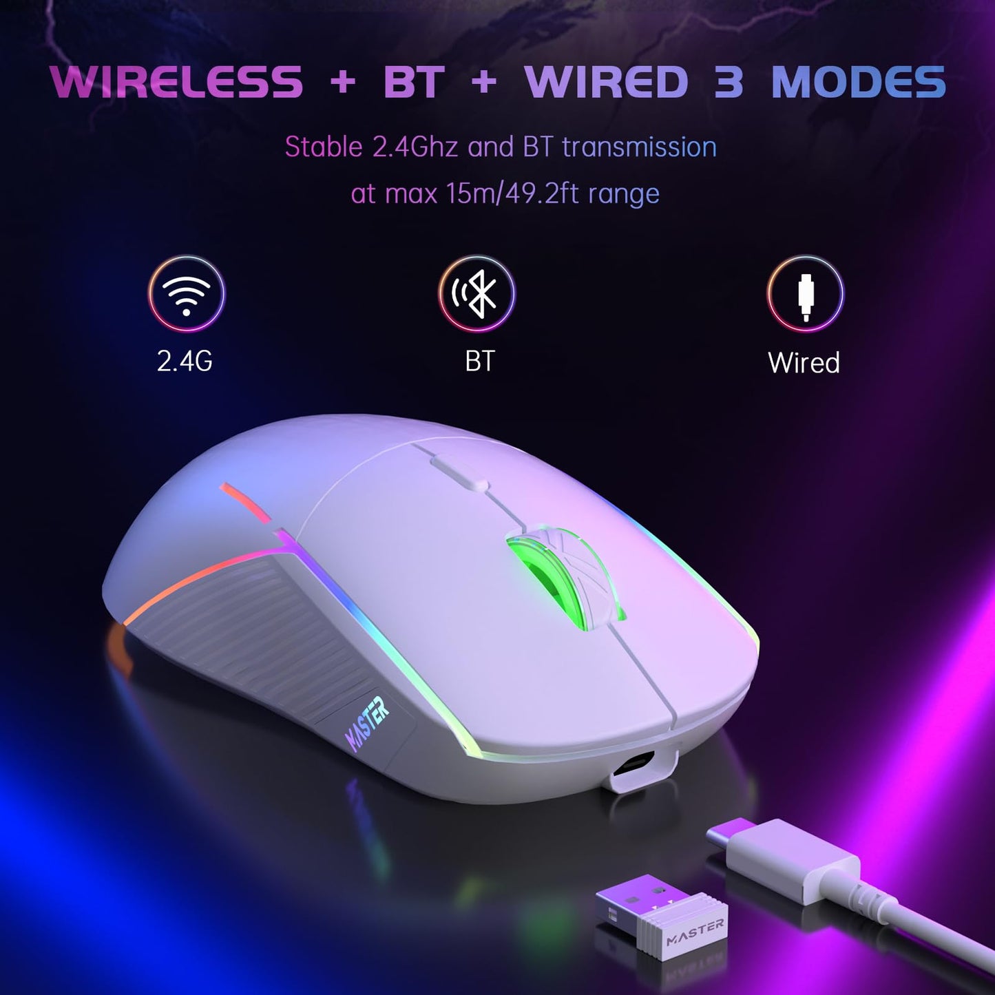 FFJ Wireless Gaming Mouse, 24000 DPI, Gaming Mice for PC, White