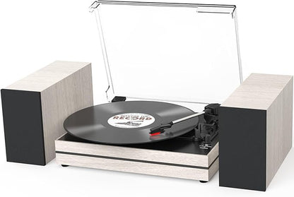 Record Player for Vinyl with External Speakers, Belt-Drive Turntable with Dual Stereo Speakers Vintage Vinyl LP Player Support 3 Speed Wireless AUX Headphone Input Auto Stop for Music Lover White