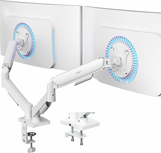 VIVO Dual Monitor Stand, Fully Adjustable Arms for 17 to 32 inch Screens, Mechanical Articulating Desk Mount, Gaming and Office Setups, VESA 75x75, 100x100, Max 19.8 lbs, Classic, White, STAND-V002OW