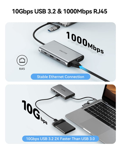 USB Docking Station Dual Monitor, GIISSMO 9-in-1 USB A 3.0 / USB C Docking Station Triple Monitor with 2 HDMI,VGA, 10Gbps USB 3.1, Gigabit Ethernet, Triple Display for Mac & MacBook & Windows Laptop