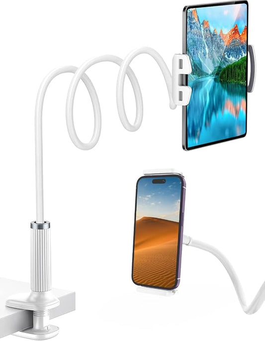 Niumowa Gooseneck Phone Holder for Bed, 98cm Flexible Long Arm Stand, White