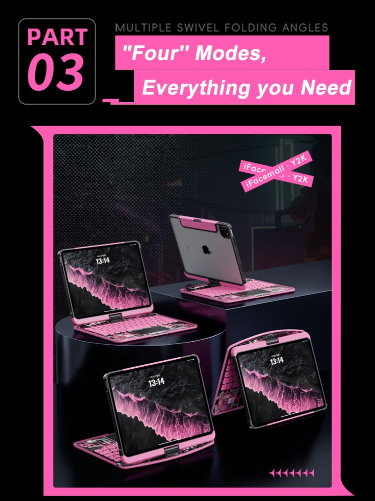 Transparent Case with Wireless Keyboard for iPad Air 13 Inch (M3/M2, 2025/2024), 7 Colors Backlight, Multi-Touch Trackpad, 360° Rotating Stand with Pencil Holder for iPad Pro 12.9 Inch (6/5/4/3 Gen)