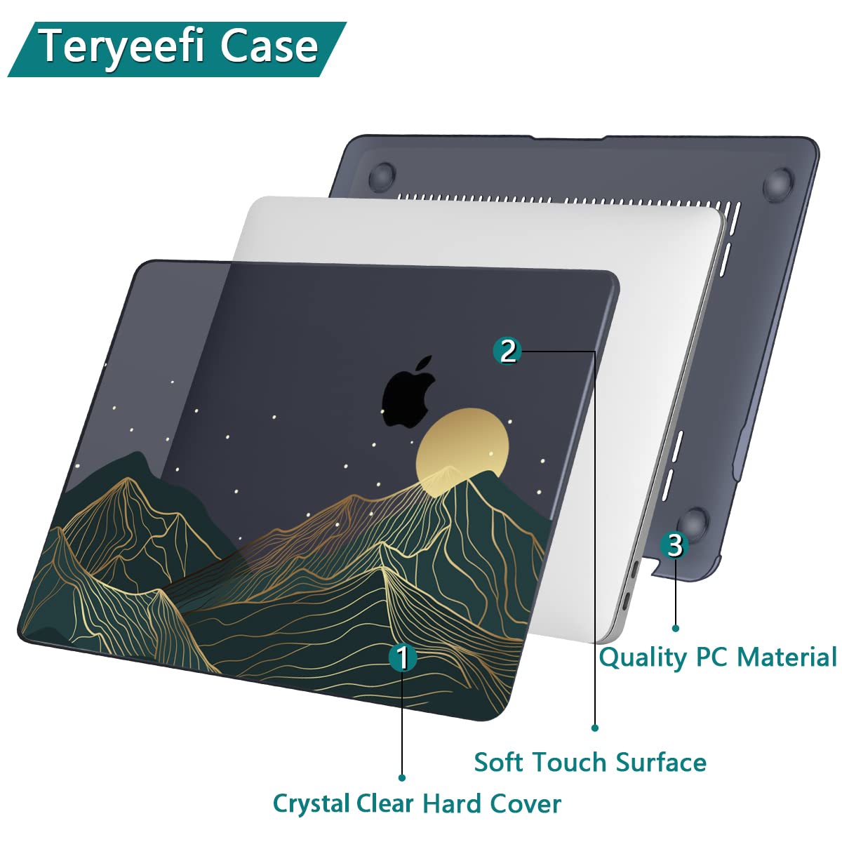 Teryeefi MacBook Pro 13 Inch Case, Hard Shell, Keyboard Cover, Screen Protector, A2338 A2251 A2289 A2159 A1989 A1706, Landscape