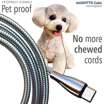 Metal Braided Wire USB C to USB C Cable 6ft, 2Pack, 60W 3A, Stainless Steel, Strong Durable Wire, Tangle Free, Pets Chewing Proof, Silver