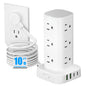 Tower Power Strip with 15W Wireless Charger, 6FT Flat Plug Extension Cord with Multiple Outlets, 12 AC Outlets, 4 USB Ports (2 USB C) Charging Station Surge Protector for Office Home Dorm Room (Black)