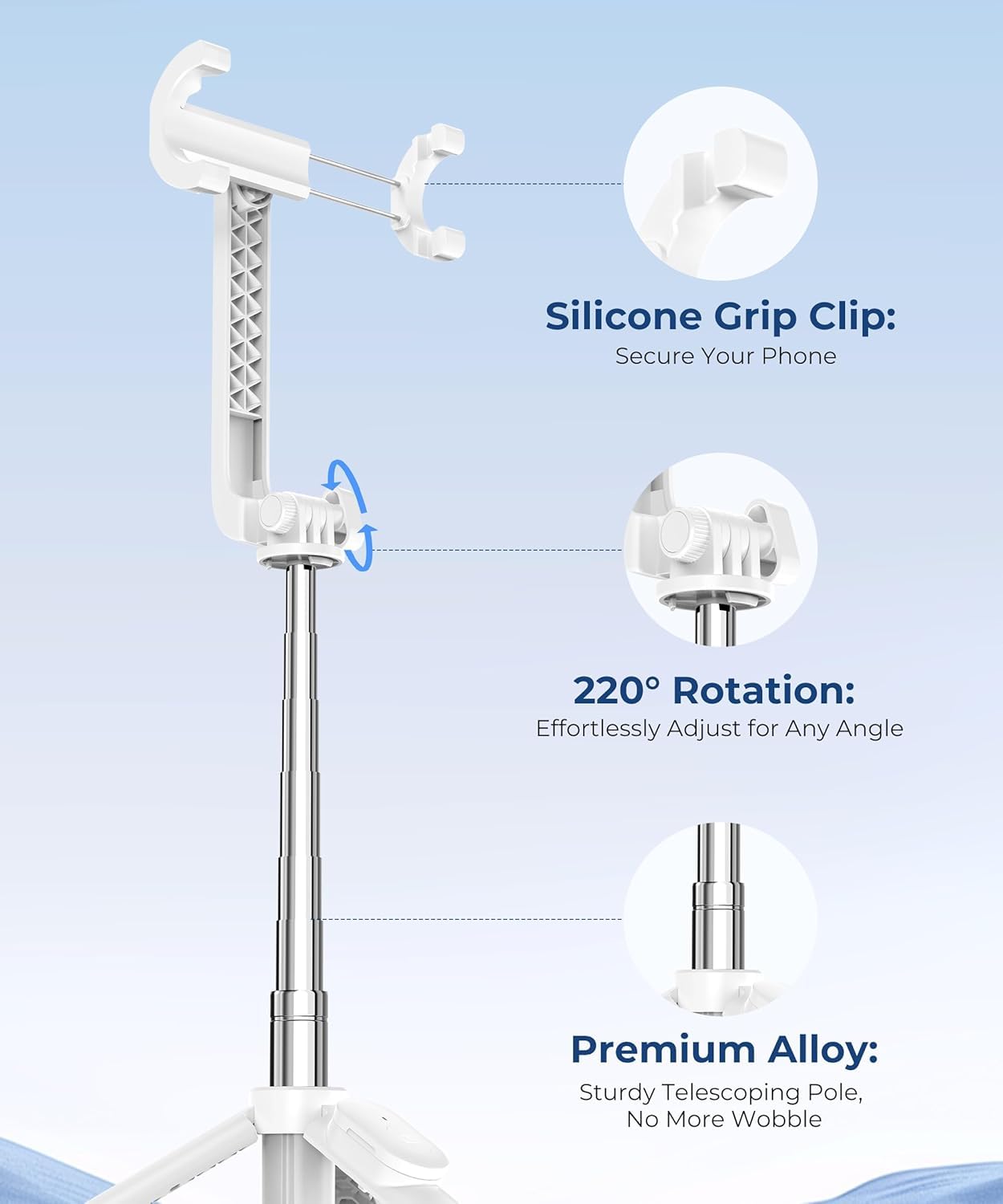 Fuloview 67‘’ Selfie Stick, Phone Tripod with Wireless Remote Control, Portable Selfie Stick Tripod for Photograph, Live Streaming, Video Recording, Compatible with All Cell Phones, White