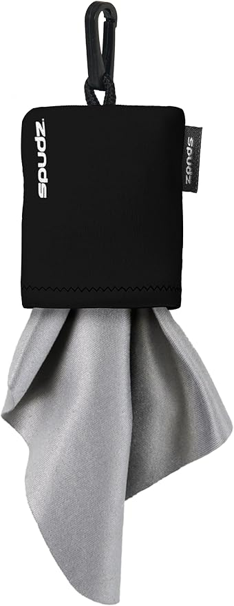 SPUDZ Classic Microfiber Lens Cleaner – Clip-On Pouch, Washable – for Binoculars, Scopes, Glasses, Screens | Black, 10 x 10 Inch (2-Pack)
