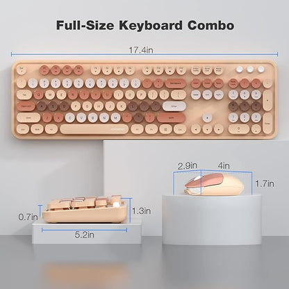 KNOWSQT Wireless Keyboard and Mouse Combo - MilkTea Colorful 2.4G Typewriter Full-Size Cute Keyboards - USB Receiver Plug and Play, for Computer, PC, Laptop, Desktop, Windows