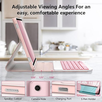 Galaxy Tab A9 Plus Case with Keyboard 5G 11 Inch 2023 (SM-X210/X216/X218), 7 Color Backlit Detachable Tablet Keyboard Cover with S Pen Holder for Samsung Galaxy Tab A9+ 11" (Pink)