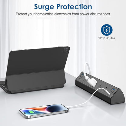 Desk Clamp Power Strip USB C,Under Desk Mount Power Station,20W Fast Charging,Fits 1.9'' Tabletop Edge,Desk Surge Protector,Perfect Home,Office Supplies (Black, 5 Outlets & 6 USB Ports & 10 FT Cable)