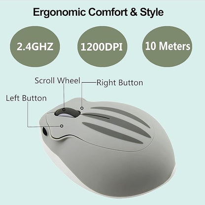 Wireless Mouse Cute Hamster Shape Silent Click Portable Compact Optical 1200DPI USB Cordless Mice for PC Laptop Computer Notebook MacBook Kids Girl Boy Men Women Adults School Office Work Gift (Gray)
