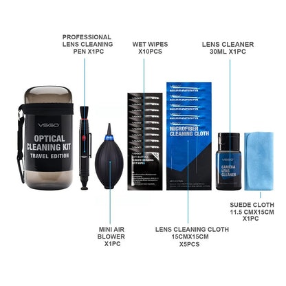 VSGO Professional Lens Cleaning Kit (DKL-15D) - Includes Lens Pen, Air Blower & Cleaning Fluid - Portable Dust Removal for Camera Lenses, Filters, Cell Phones and Electronics