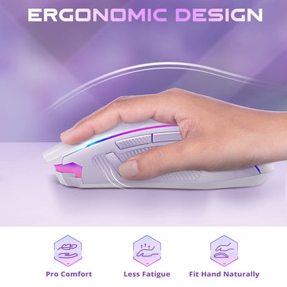 Redragon Wireless Gaming Mouse with RGB Backlit, 8000 DPI, with Fire Button, Macro Editing Programmable,70Hrs for Windows/Mac, Rechargeable, White, M910-WS