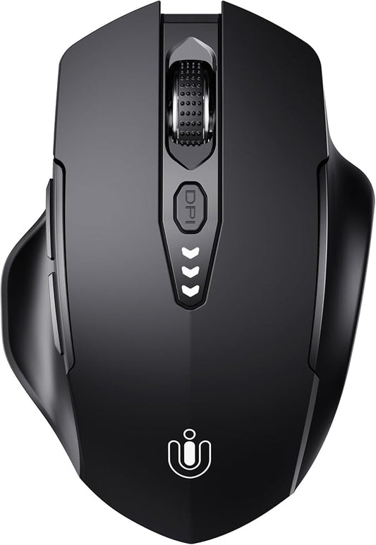 Uineer Wireless Bluetooth Mouse,[Upgraded] Rechargeable (BT 5.0/4.0+2.4G Hz),Computer Mouse with Visible Battery Level, 4 Adjustable DPI, Portable PC Mouse for MacBook Chromebook,Black
