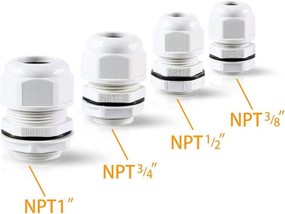 XHF 25 Pcs 3/8" IP68 Strain Relief Nylon Cord Grip Waterproof NPT Cable Glands Adjustable UL Listed and RoHS Compliant (Grey)