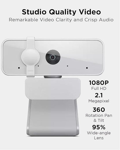 Lenovo HD 1080p Webcam (300 FHD) - Monitor Camera with 95° Wide Angle, 360° Rotation Pan & Tilt, Dual Microphones – Attachable Desktop Cam with Privacy Shutter for Remote Work, Streaming & Gaming