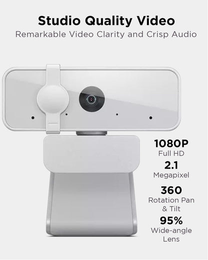 Lenovo HD 1080p Webcam (300 FHD) - Monitor Camera with 95° Wide Angle, 360° Rotation Pan & Tilt, Dual Microphones – Attachable Desktop Cam with Privacy Shutter for Remote Work, Streaming & Gaming