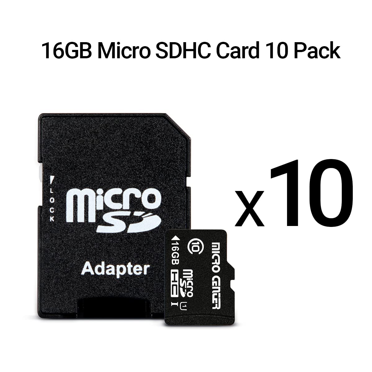 Micro Center 16GB Class 10 MicroSDHC Flash Memory Card with Adapter for Mobile Device Storage Phone, Tablet, Drone & Full HD Video Recording - 80MB/s UHS-I, C10, U1 (10 Pack)