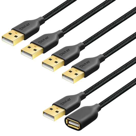 OKRAY 5-Pack USB 2.0 Extension Cable Type A Male to A Female Extender Cords