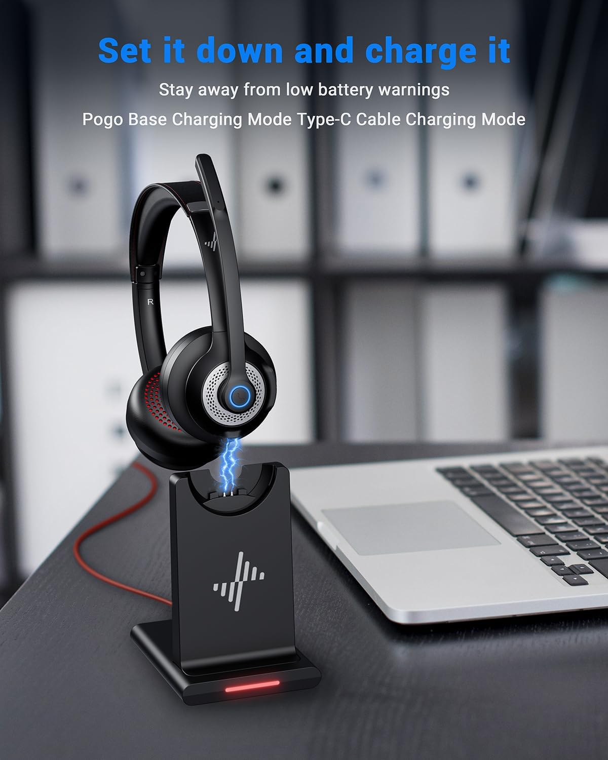 JIAMQISHI Bluetooth Wireless Headset with Mic for Work, Bluetooth 5.2, Advanced Noise Reduction Microphone, Clear Calls - Comfortable On-Ear Headphones, Applicable to PC, Laptop, Phone, Android, Zoom