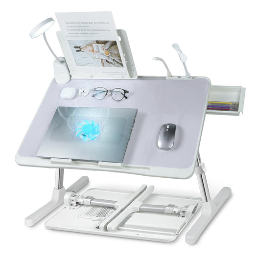 iXTRA Adjustable Laptop Lap Desk with Cooling Fan USB Light for Adults 56x32cm,Grey