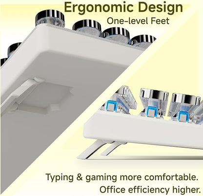 EWEADN TK100 Typewriter Style Wired Mechanical Keyboard, 104 Keys Aesthetic Typewriter Keyboard with Yellow Backlit, Anti-Ghosting, Blue Switch Cool Keyboards-White