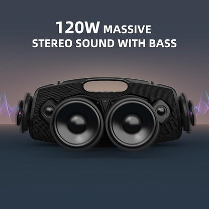 ZEALOT Bluetooth Speaker,120W Wireless Outdoor Speaker with Subwoofer,IP67 Waterproof with LED Light,Bluetooth 5.2 for Camping,Beach,Gifts(Black)