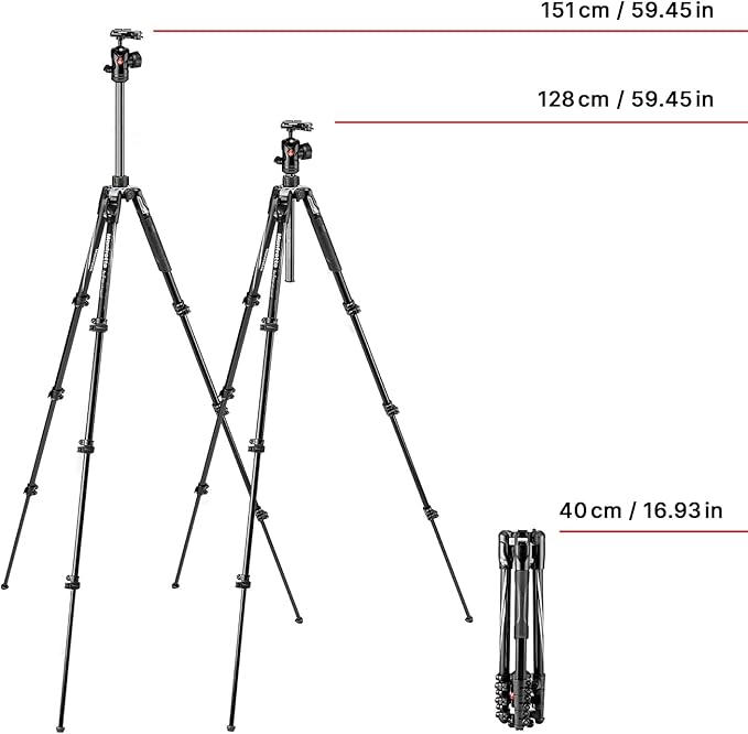 Manfrotto Befree Advanced Camera Tripod with Lever Closure, Portable and Compact Travel Tripod Kit with Ball Head, Aluminum Tripod for DSLR Reflex and Mirrorless Cameras, Camera Accessories