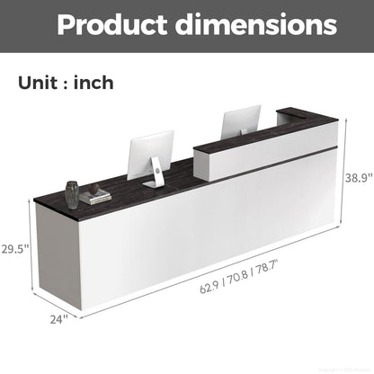Nuipesn 71" Modern Reception Desk with Counter, Lockable Drawer, Keyboard Tray & Cable Grommet, Left Layout, White + Black