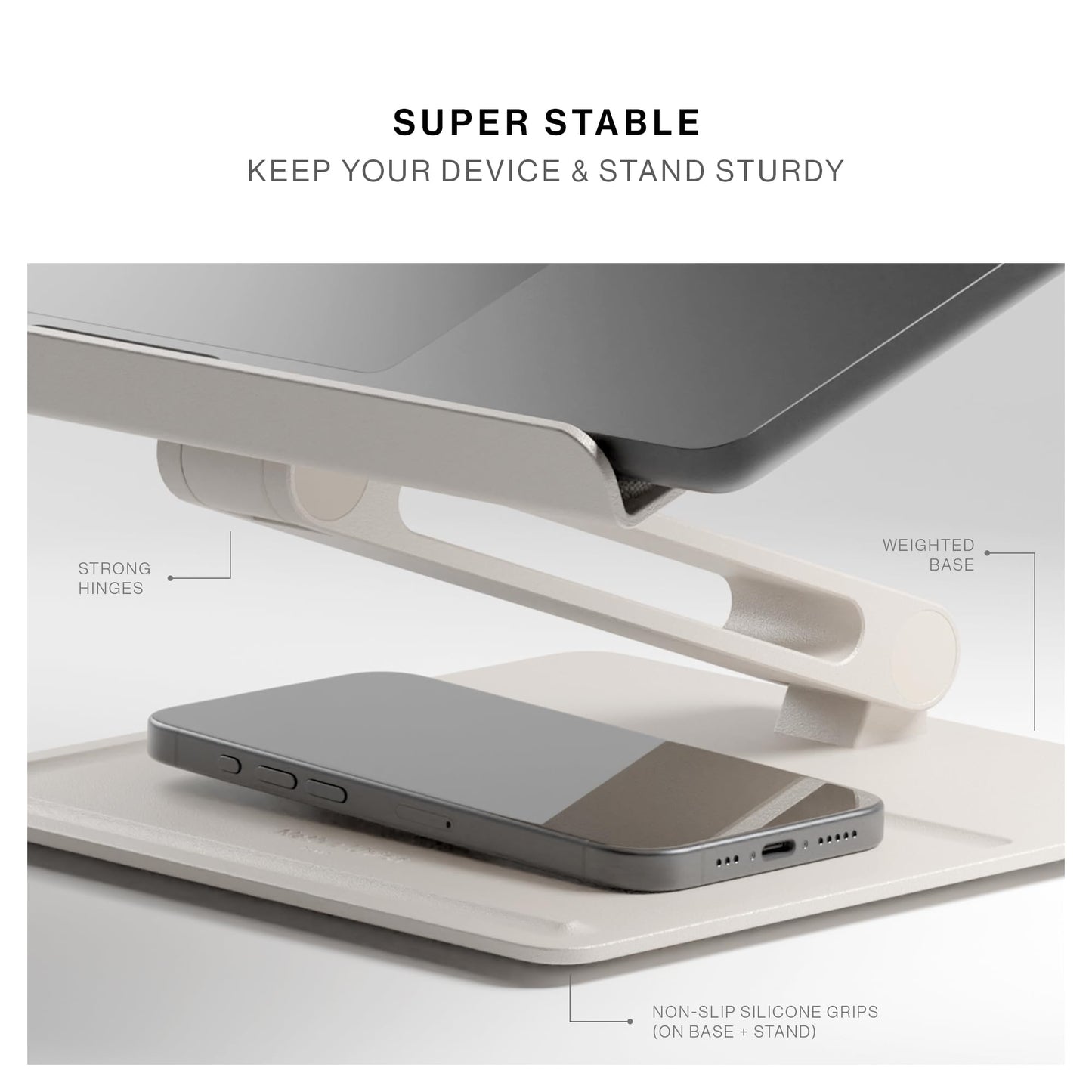 Native Union Desk Laptop Stand – Height Adjustable Ergonomic Computer Stand – Compatible with MacBook Air/Pro, iPad, Dell, HP, Lenovo, Microsoft Surface & Laptops & Tablets Up to 5kg (Sand Stone)
