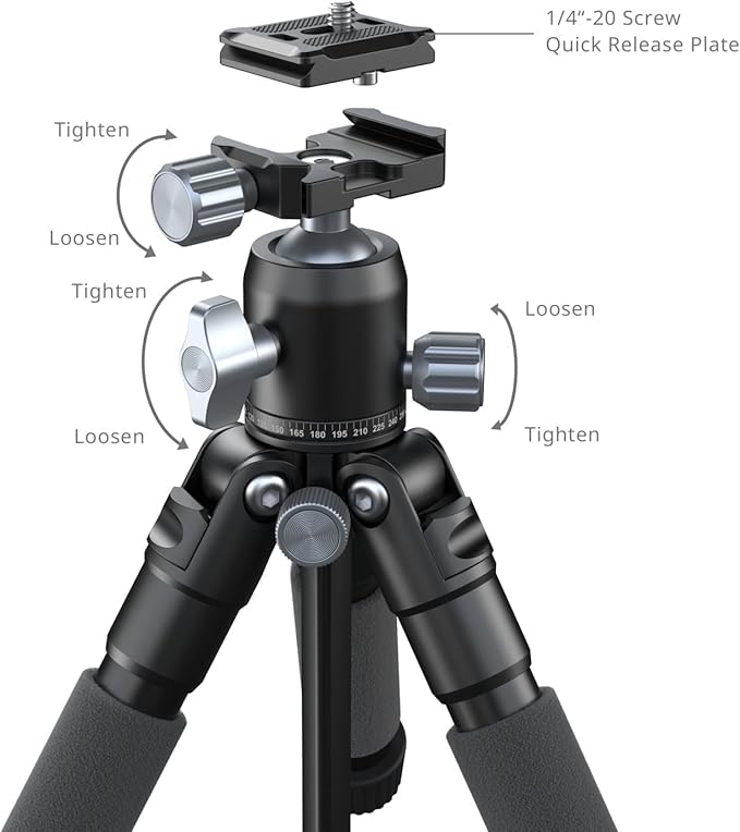 SmallRig VT-20Pro 21.2"/ 53.8cm Mini Tripod for Camera and Phone, Aluminum Alloy Small Desktop Tripod with 360° Ball Head, Table tripods Load Up to 11lb / 5kg