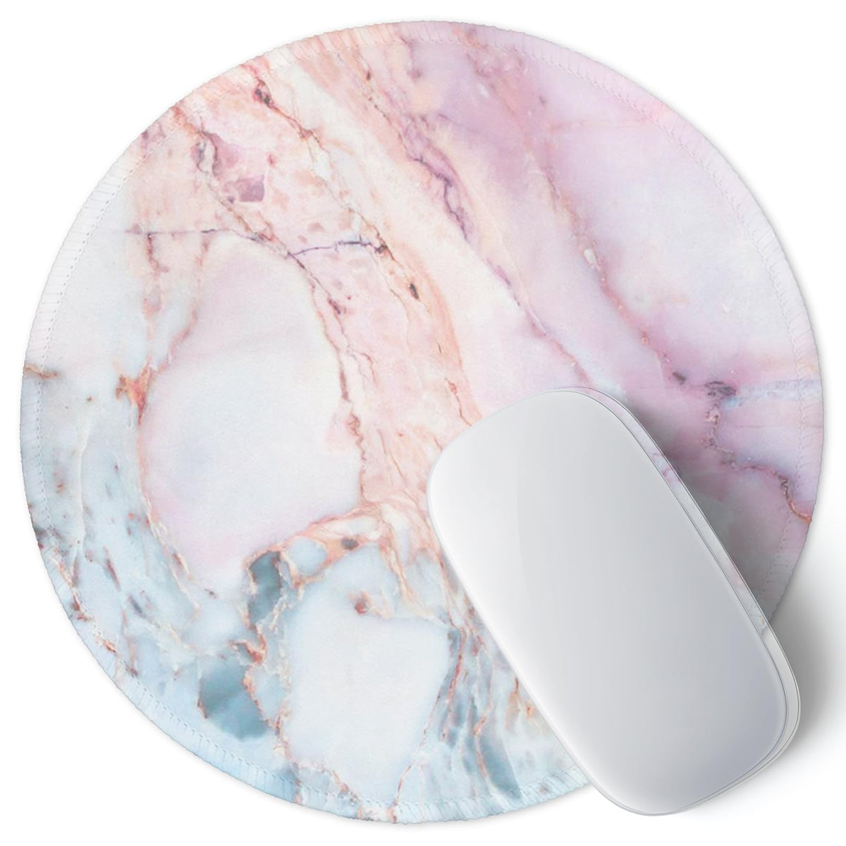 ITNRSIIET Round Mouse Pad with Stitched Edge Premium-Textured Waterproof Non-Slip Rubber Base Desktop Protection Mat Diameter 8.7 inches, Rose Gold Marbling