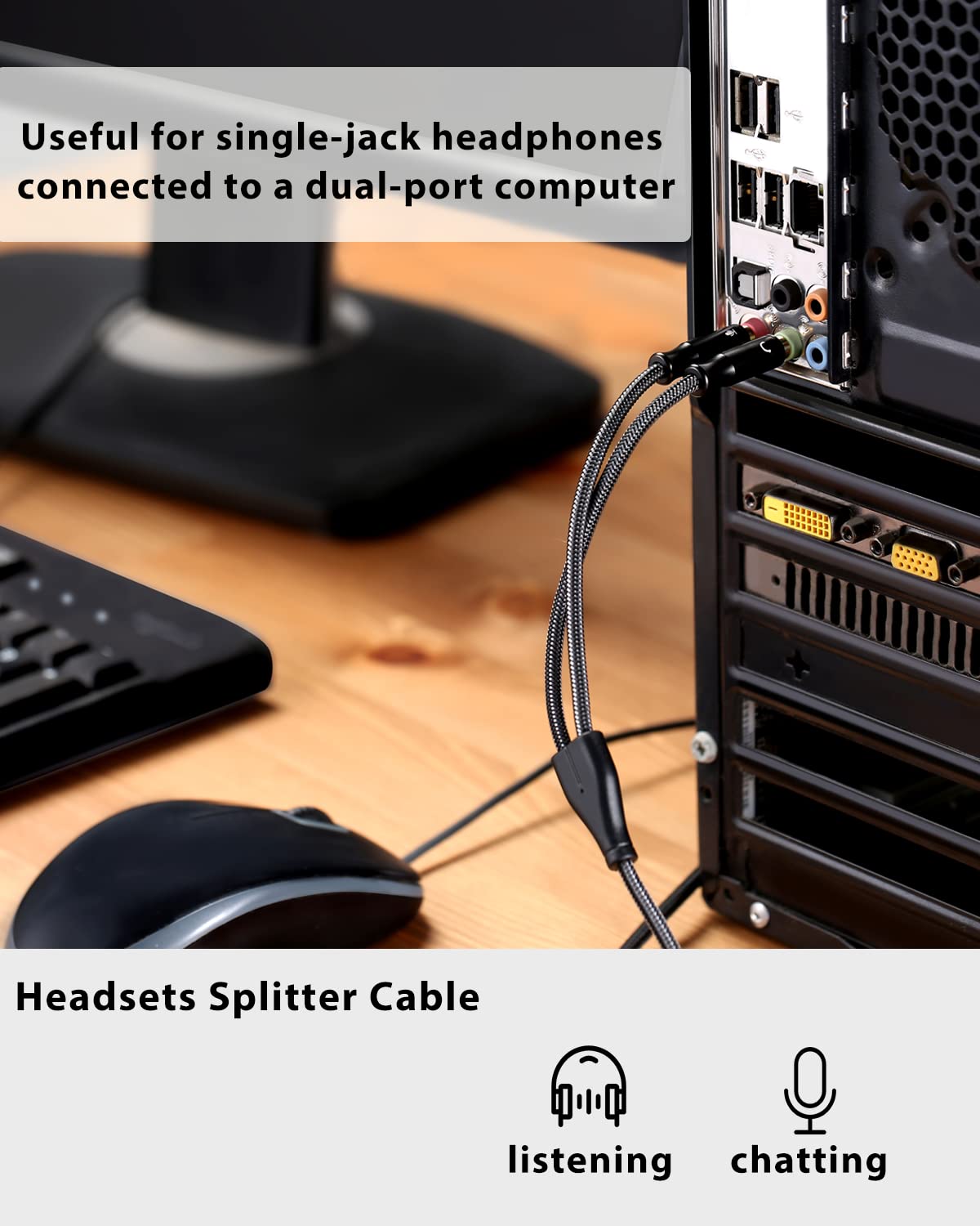 Headphone Splitter Cable for Computer 3.5mm Female to 2 Male 30Cm
