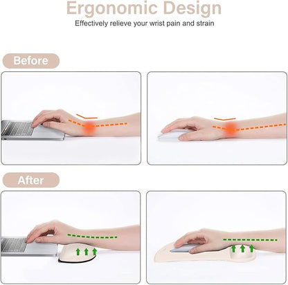 MOSISO Wrist Rest Support for Mouse Pad & Keyboard Set, Ergonomic Mousepad Non-Slip Base Home/Office Pain Relief & Easy Typing Cushion with Neoprene Cloth & Raised Memory Foam, Apricot