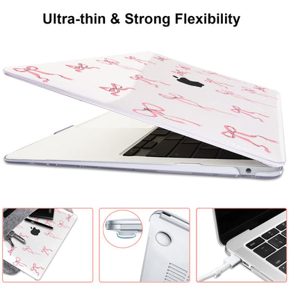 LCMOCICO Compatible with 2021 2020 2019 2018 MacBook Air 13 inch Case M1 A2337 A2179 A1932 with Touch ID, Crystal Clear Pattern Plastic Hard Shell Case for MacBook Air 13 M1 2021, Pink Bowknot