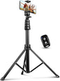 Aureday Phone Tripod, 92" Cell Phone Stand with 15" Gooseneck, Remote and Phone Holder, Overhead & Selfie Stick for Recording/Watching/Vlog, Compatible with iPhone Android, Pink