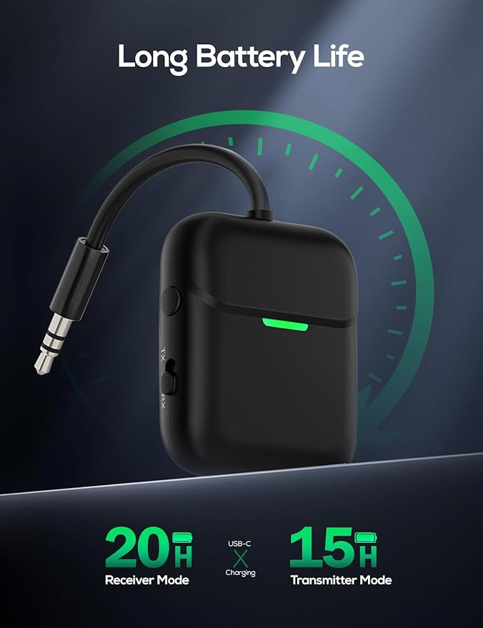 Nulaxy Air in-Flight Bluetooth Wireless Audio Transmitter Receiver for up to 2 AirPods Wireless Headphones, Bluetooth Adapter for All 3.5mm Aux Jacks on Airplanes, Black