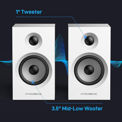 BT16 Active Bookshelf Speakers 3.5" Woofer with 1" Tweeter, 60W RMS-Bluetooth 5.3, Built-in 24bit DAC USB Dynamic 3D 2.0 Surround Sound, Computer Gaming PC Speakers - White