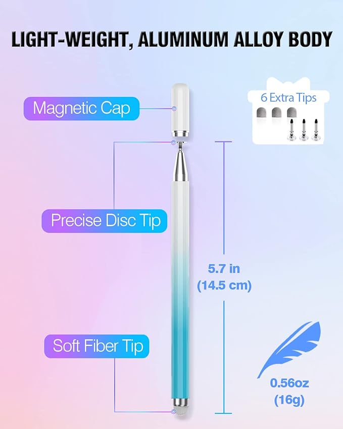Stylus Pens for Touch Screens, 2 in 1 High Precision Universal Stylus Pen for iPad Compatible with Apple, iPhone, iPad, Android, Samsung Tablets, Phones, 3 Pack-Blue, Green, Yellow