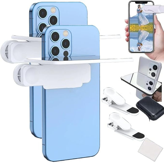 Mirror Effect Lens - Capture Stunning Reflections Instantly,Camera Mirror Reflection Clip for Back Camera Recording, Adjustable Hd Glass Phone Shooting Reflection Mirror (2pcs White)