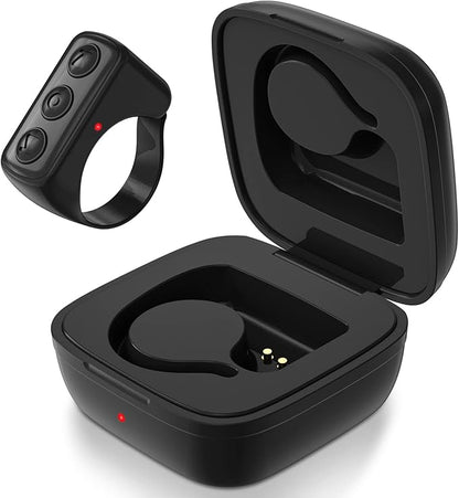 Fingertip Bluetooth Remote Control TIK TOK Wireless Page Turner TYUOBOX Camera Remote Shutter Selfie Button Controller with Charging Case for iPhone Android Ipad Cell Phone (Black)